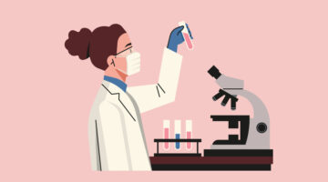 Female Doctor or Scientist Holds Test Tube in Laboratory, Advancing Healthcare Innovation with Research and Experimentation, Vector Flat Illustration
