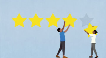 Couple rating, placing five stars on blue background