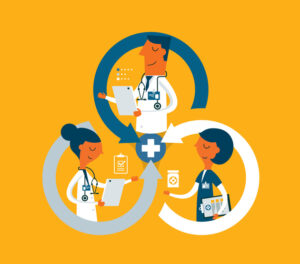 Doctors and nurses in healthcare teamwork