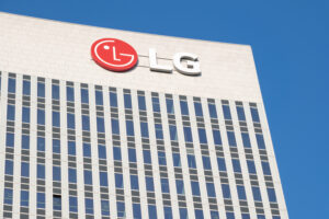 LG logo on facade, technological innovation, South Korean financial and industrial group, electronics, chemical products and telecommunications equipment, Frankfurt, Germany - September 1, 2024