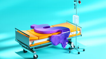 Digital generated image of dollar sign lying on a medical couch visualizing crisis and loss.
