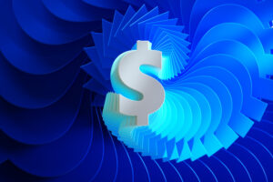 Digital generated image of multi layered dollar sign making swirl pattern.