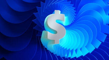 Digital generated image of multi layered dollar sign making swirl pattern.