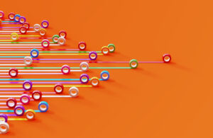 Bar graph made of colorful duct tapes on orange background. Data visualization concept.
