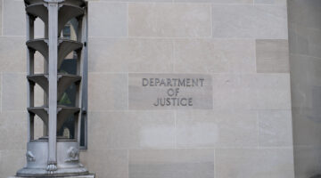 Washington, DC USA July 29, 2024: Exterior of the U.S. Department of Justice building in downtown Washington, DC
