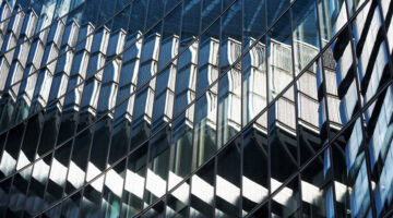 UK, London, low angle view of city financial district modern buildings facades