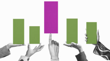 conceptual image of people interacting with bar chart